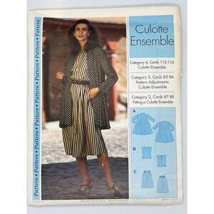 Vintage Sewing Pattern Culotte Ensemble Size 8-22 Misses Category 2 Cards